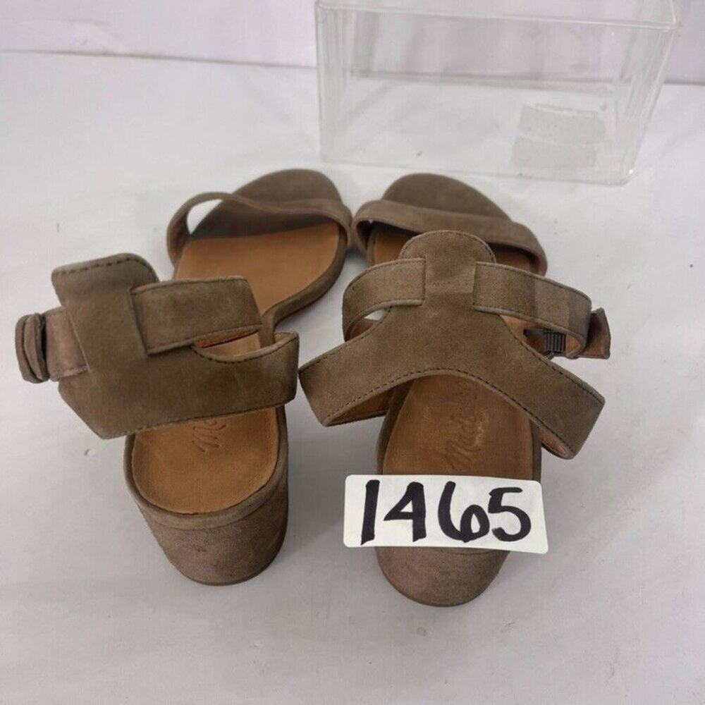 Madewell Sandals Womens 9.5 The Alice Suede Leather Tan Block Heel Ankle Strap - Picture 11 of 14